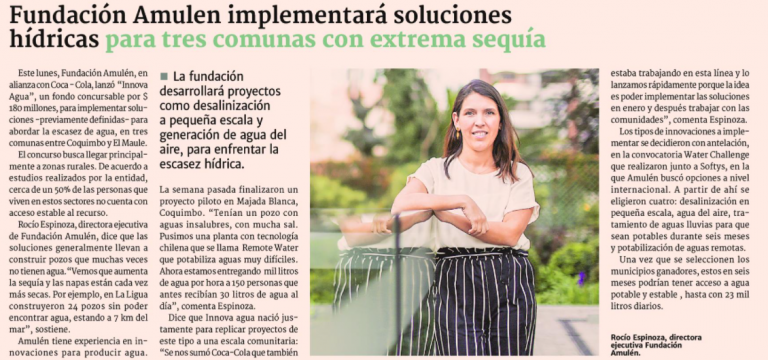 FONDO INNOVA AGUA, en El Diario Financiero, 26 de noviembre 2020