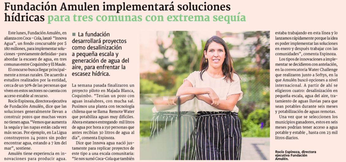 En este momento estás viendo FONDO INNOVA AGUA, en El Diario Financiero, 26 de noviembre 2020