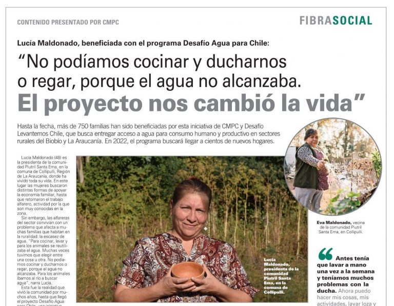 Lee más sobre el artículo El Mercurio,13 de febrero 2022, «No podíamos cocinar y ducharnos o regar, porque el agua no alcanzaba. El proyecto nos cambió la vida»