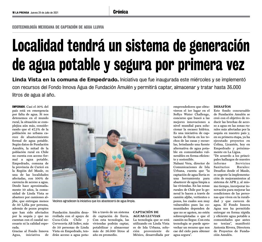 La Prensa del Maule, 29 de julio 2021, Localidad en Empedrado tendrá un sistema de agua potable por primera vez