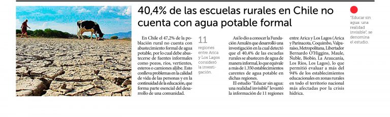 Lee más sobre el artículo La discusión, «Estudio: 40,4% de las escuelas rurales en Chile no cuenta con agua potable formal», 26 de noviembre