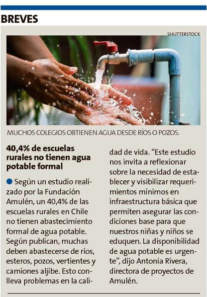 El Líder San Antonio, «40,4% de escuelas rurales no tienen agua potable formal», 27 de noviembre