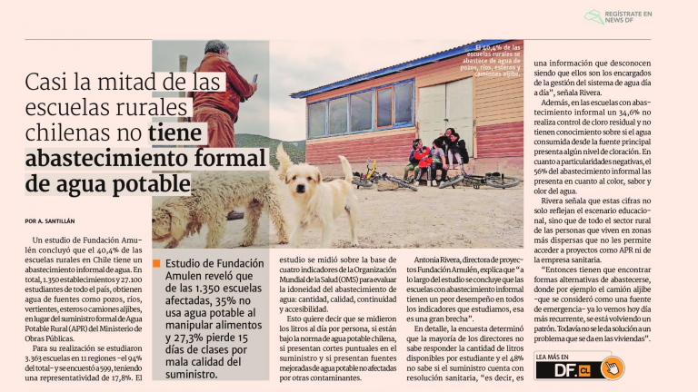 DF, 25 de noviembre, «Casi la mitad de las escuelas rurales chilenas no tiene abastecimiento formal de agua potable»
