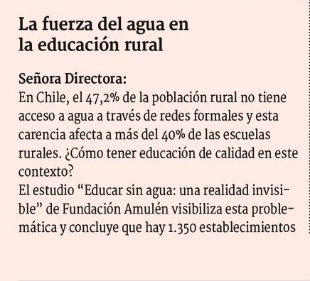 El Diario Financiero, «La fuerza del agua en la educación rural», 01 de diciembre